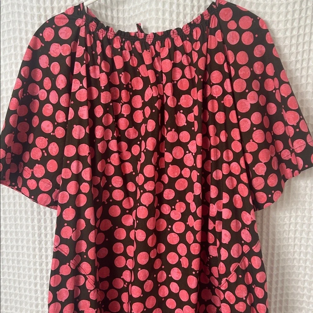 Free People Jodie Printed Tunic Small Chocolate Pink Dot Flowy Oversized - Picture 7 of 13